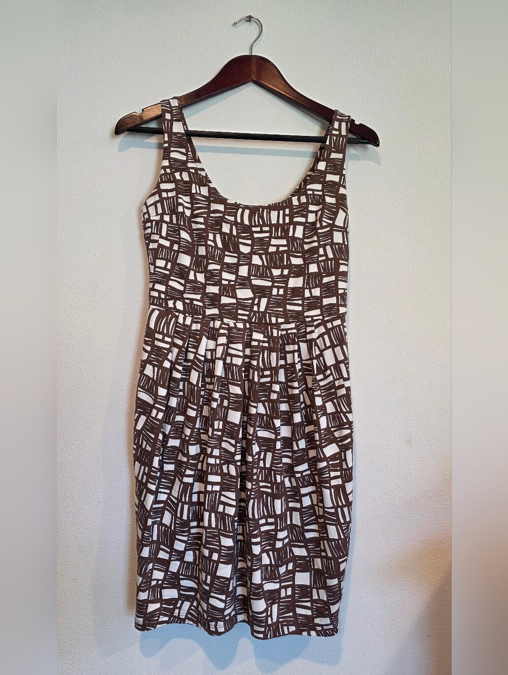 Elise Gug A-line Dress 38/ US 6-8 / UK 10 Brown White Abstract Danish Luxury